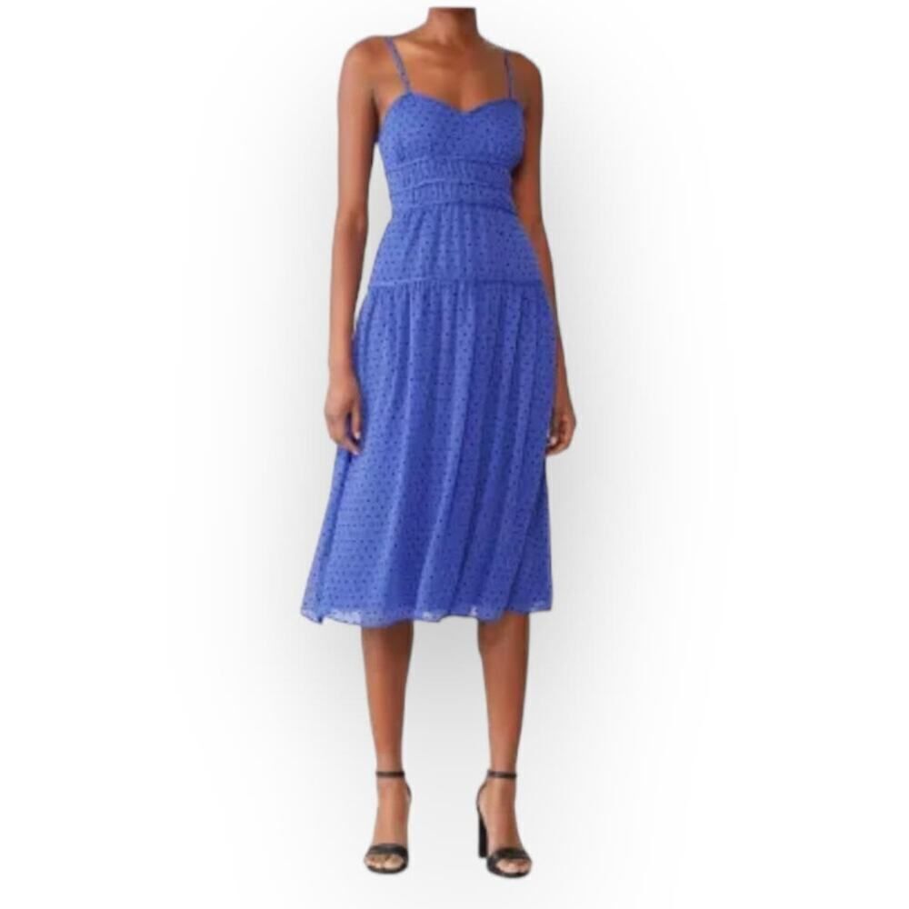 La Maison Talulah Sorrento Midi Dress Women's XS Blue Polka Dot Strappy A-Line
